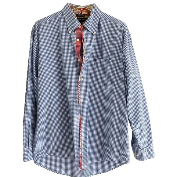 Tommy Hilfiger Mens Medium Hawaiian Surfboard Blue Check Shirt - Picture 1 of 11